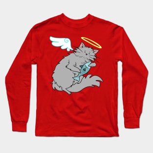 Fluffy Gray Cat Angel Long Sleeve T-Shirt